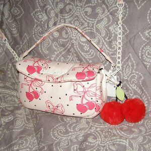 NEW Betsey Johnson Pink Puffy Faux leather Cherry Hearts Shoulder Crossbody Bag